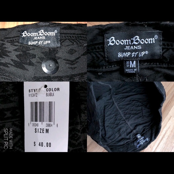 NEW BOOM BOOM Jeans Bump It Up Flocking Jegging Leggings Black Medium Juniors - Picture 5 of 14